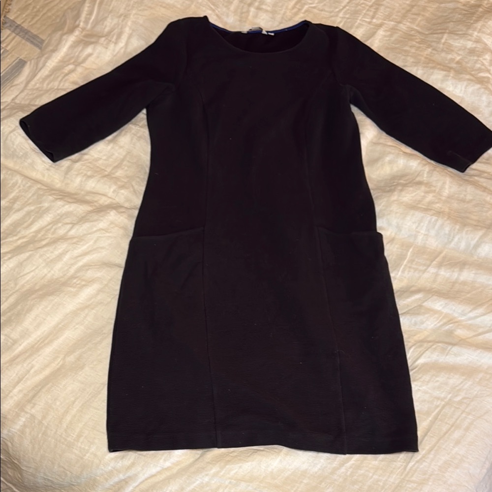 Boden Black Cotton Women's thick cotton  knit ribbed jersey Dress knee length